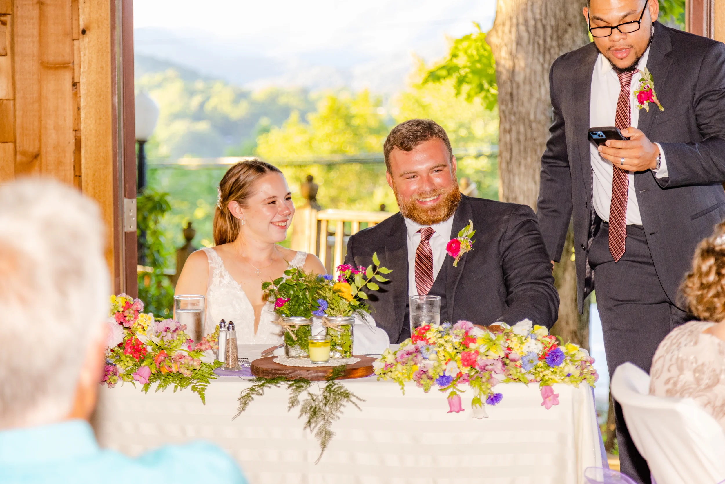 Wedding couple at table